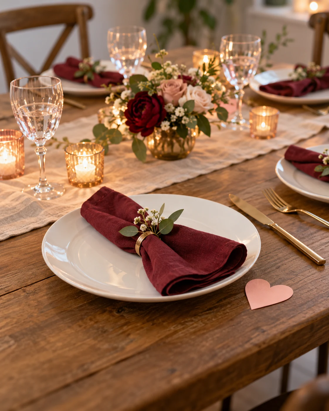 Illustrative table concept: a small paper detail beside each plate.