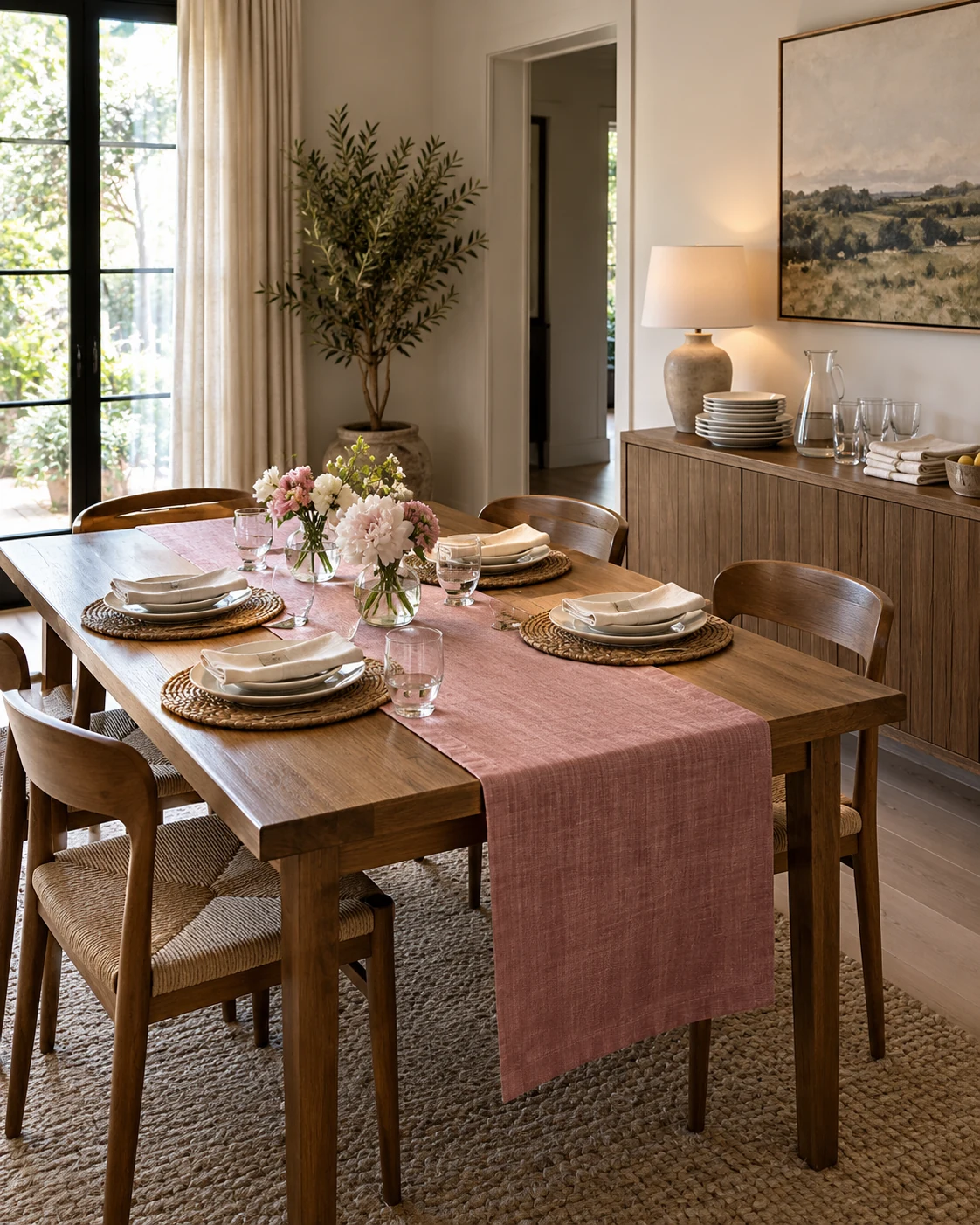 Illustrative table concept: a serving surface beside the table.