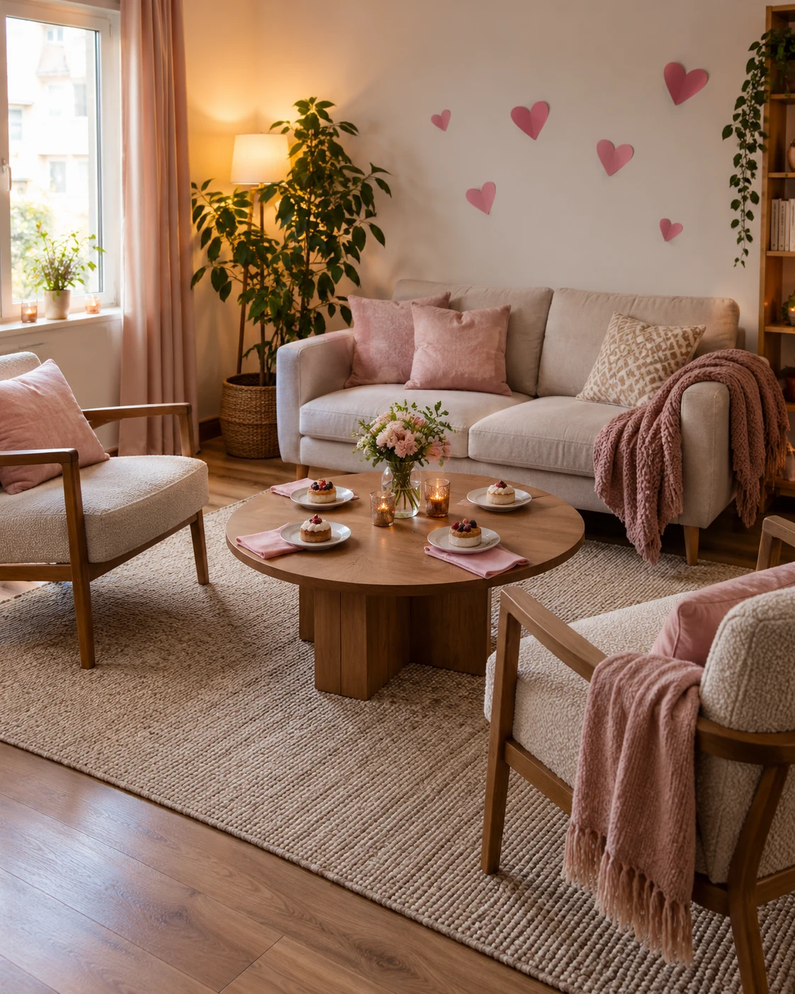 Illustrative table concept: a galentine gathering without a dining room.