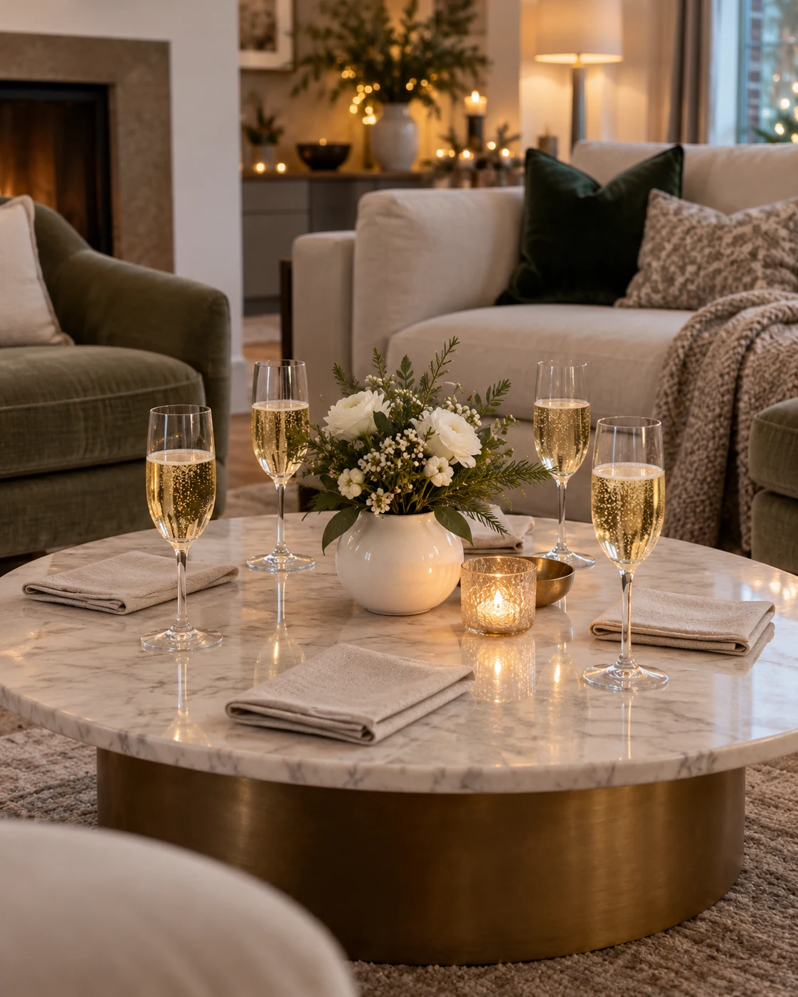 Illustrative party concept: four places for a shared toast.