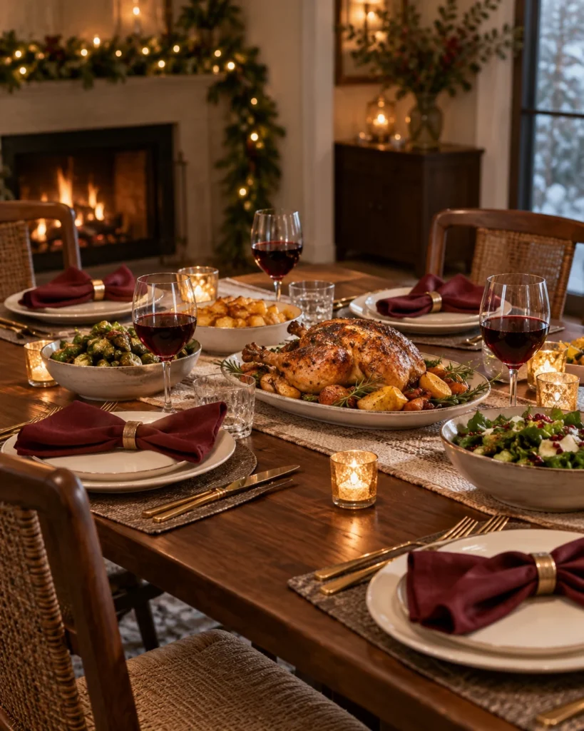 Illustrative concept: burgundy napkins on an uncovered table.