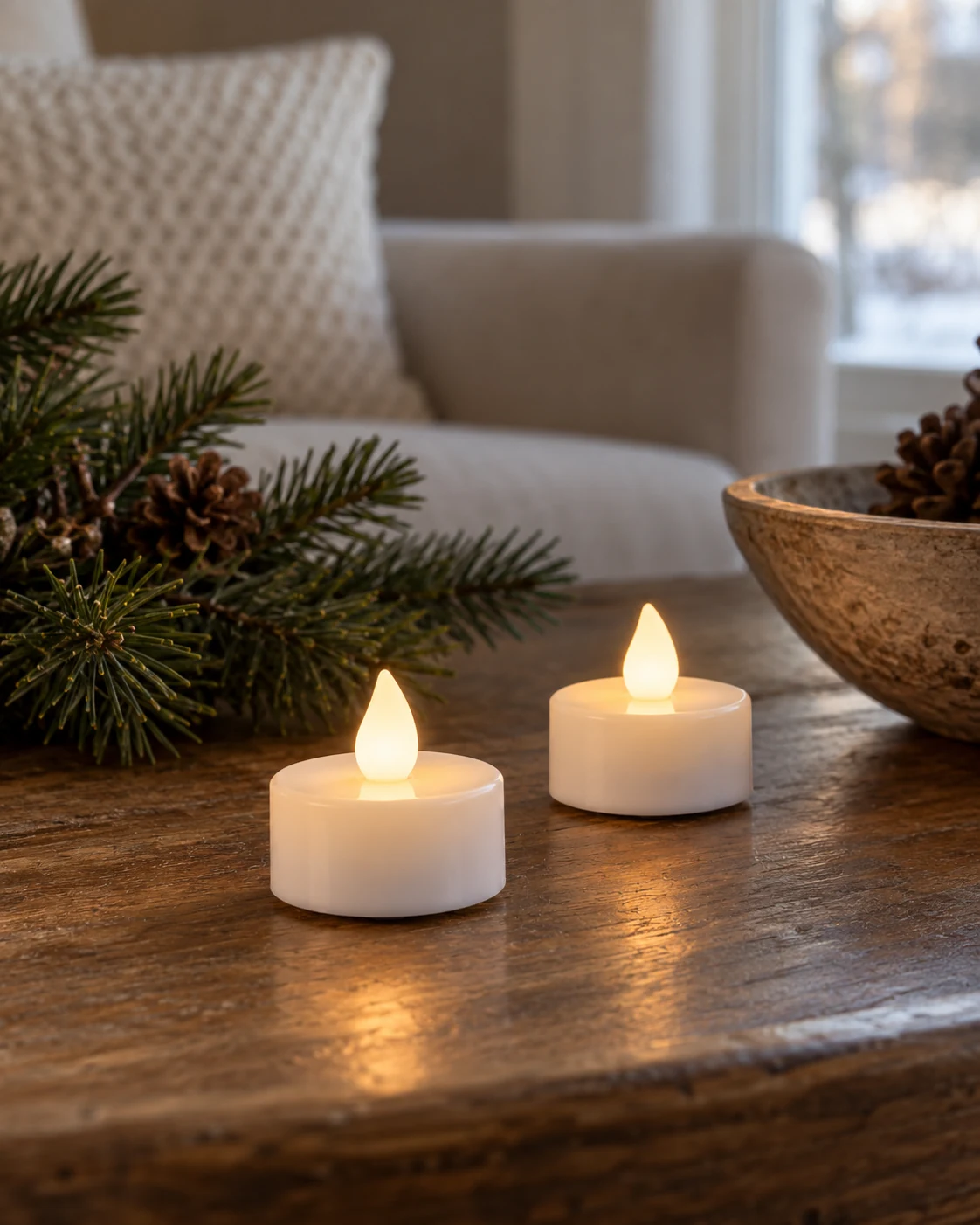 Illustrative concept: a pair of small flameless lights.