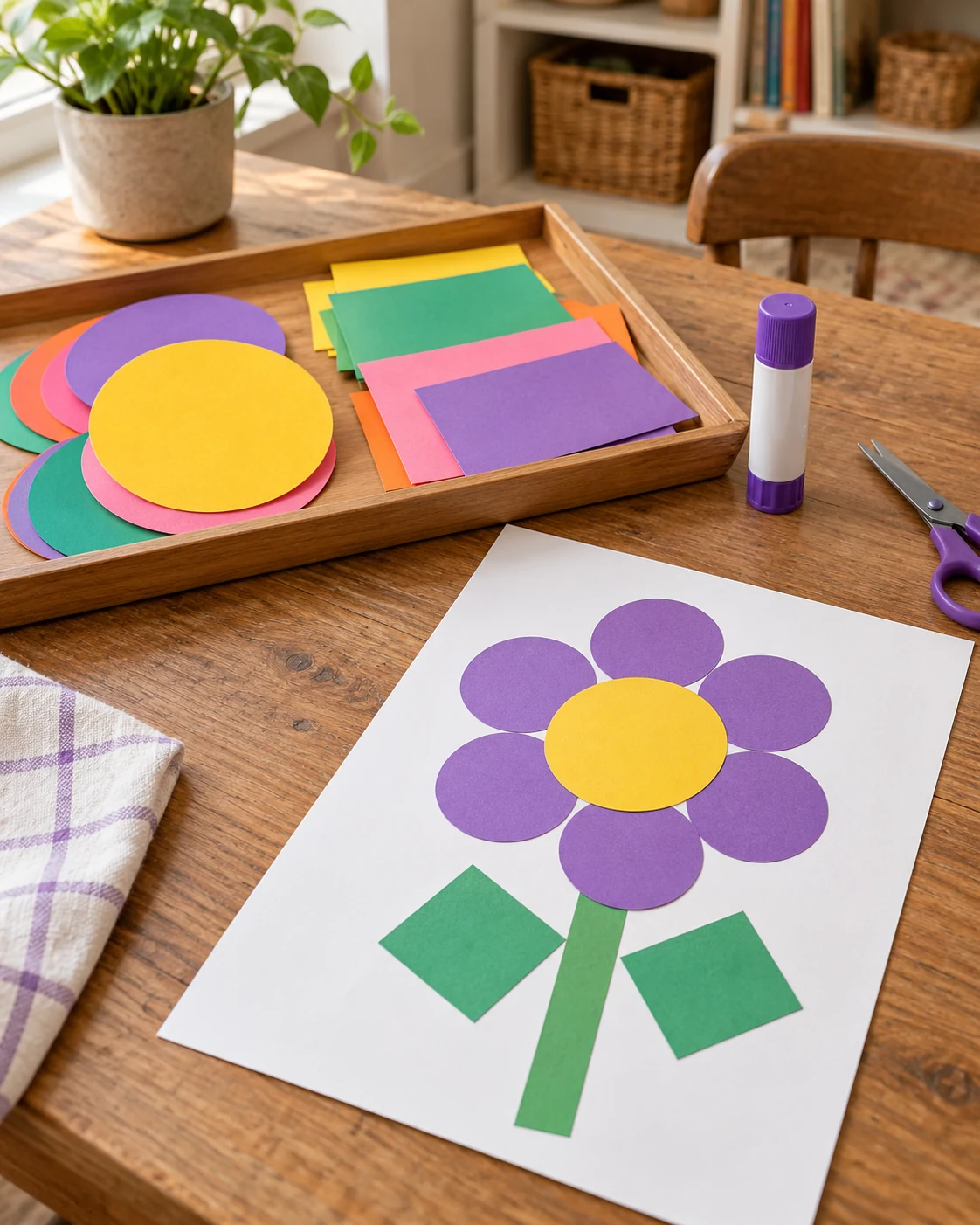 Illustrative concept: make a paper collage with large shapes.