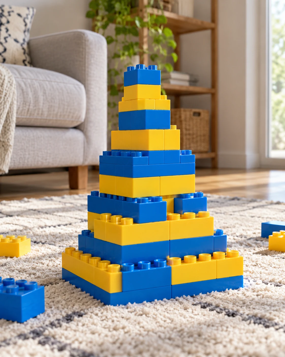 Illustrative concept: a two-color tower pattern.