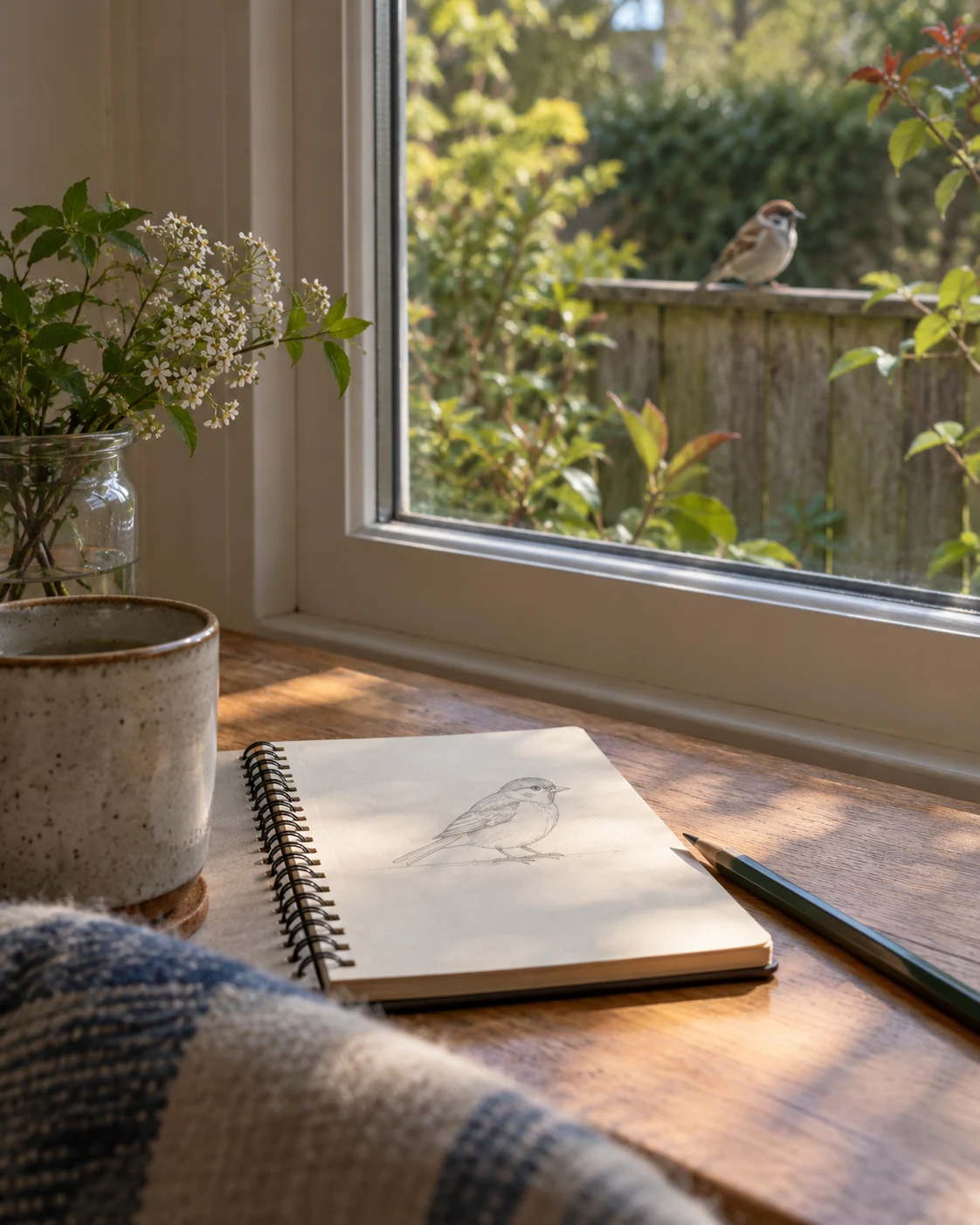 Illustrative concept: draw a bird's outline from the window.