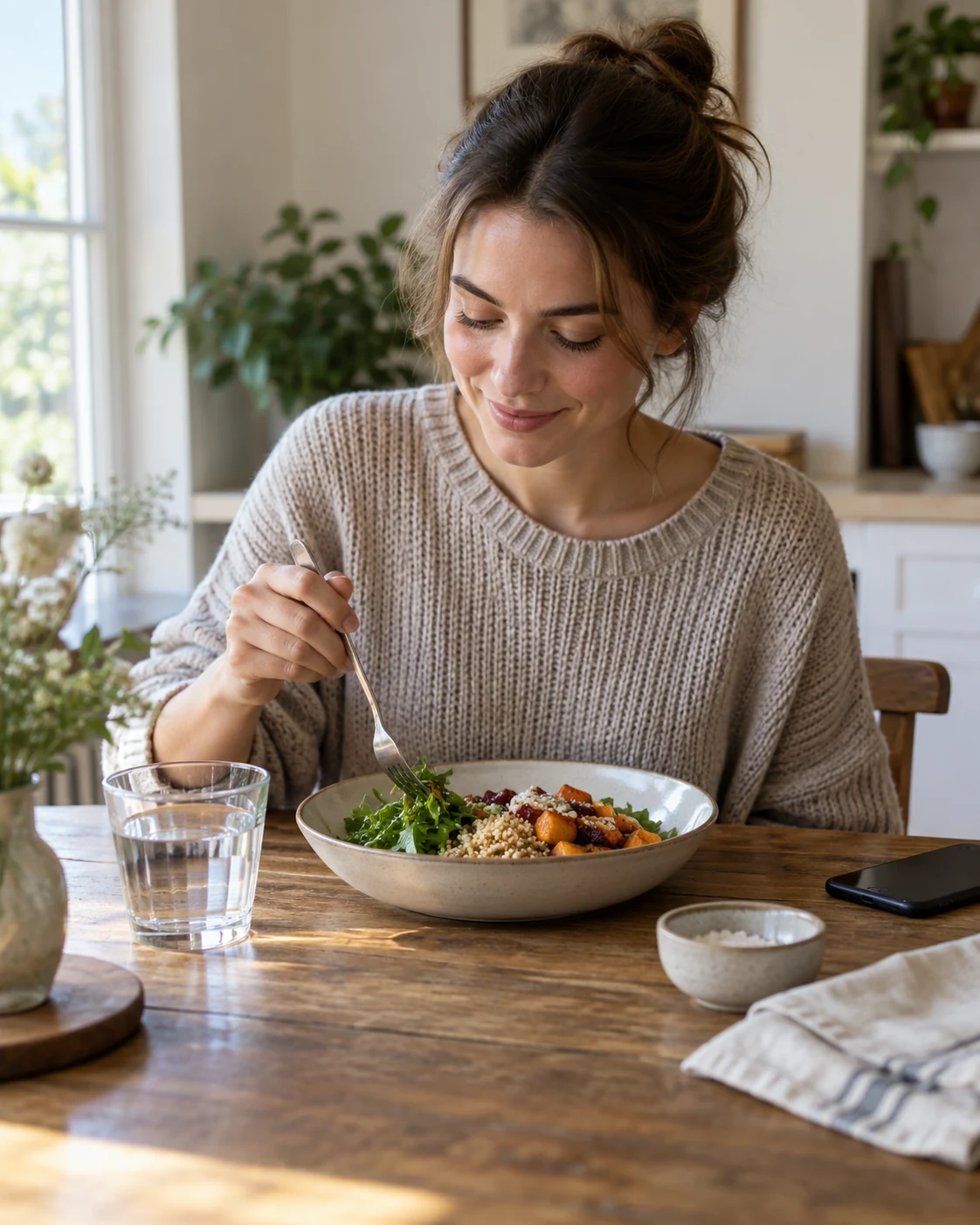 Illustrative concept: sit through a meal without another task.