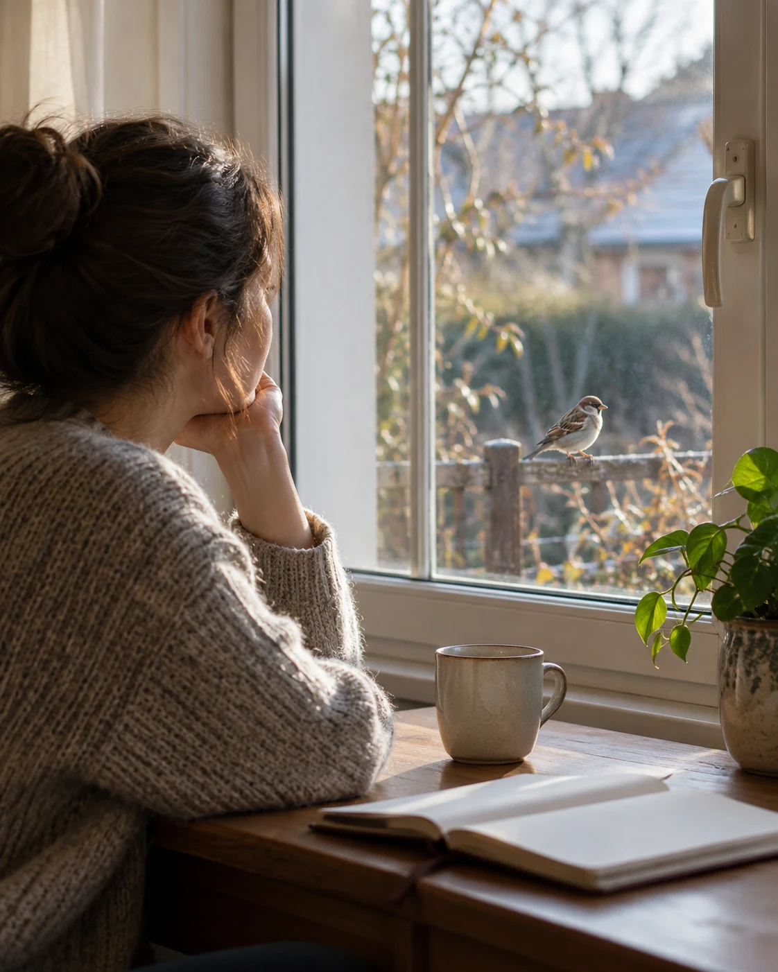 Illustrative concept: observe birds through the window.