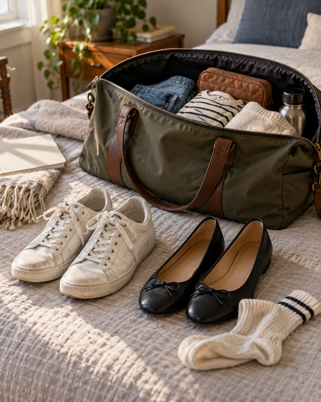 Illustrative concept: choose one compact extra shoe pair.