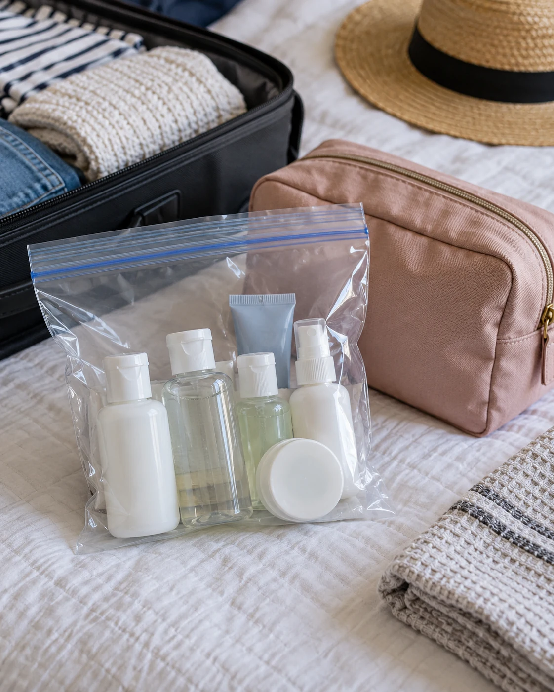 Illustrative concept: put liquids in the required separate bag.