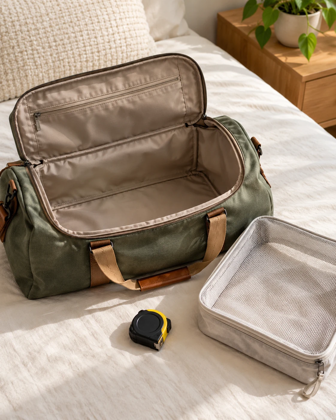 Illustrative concept: measure the usable bag interior.