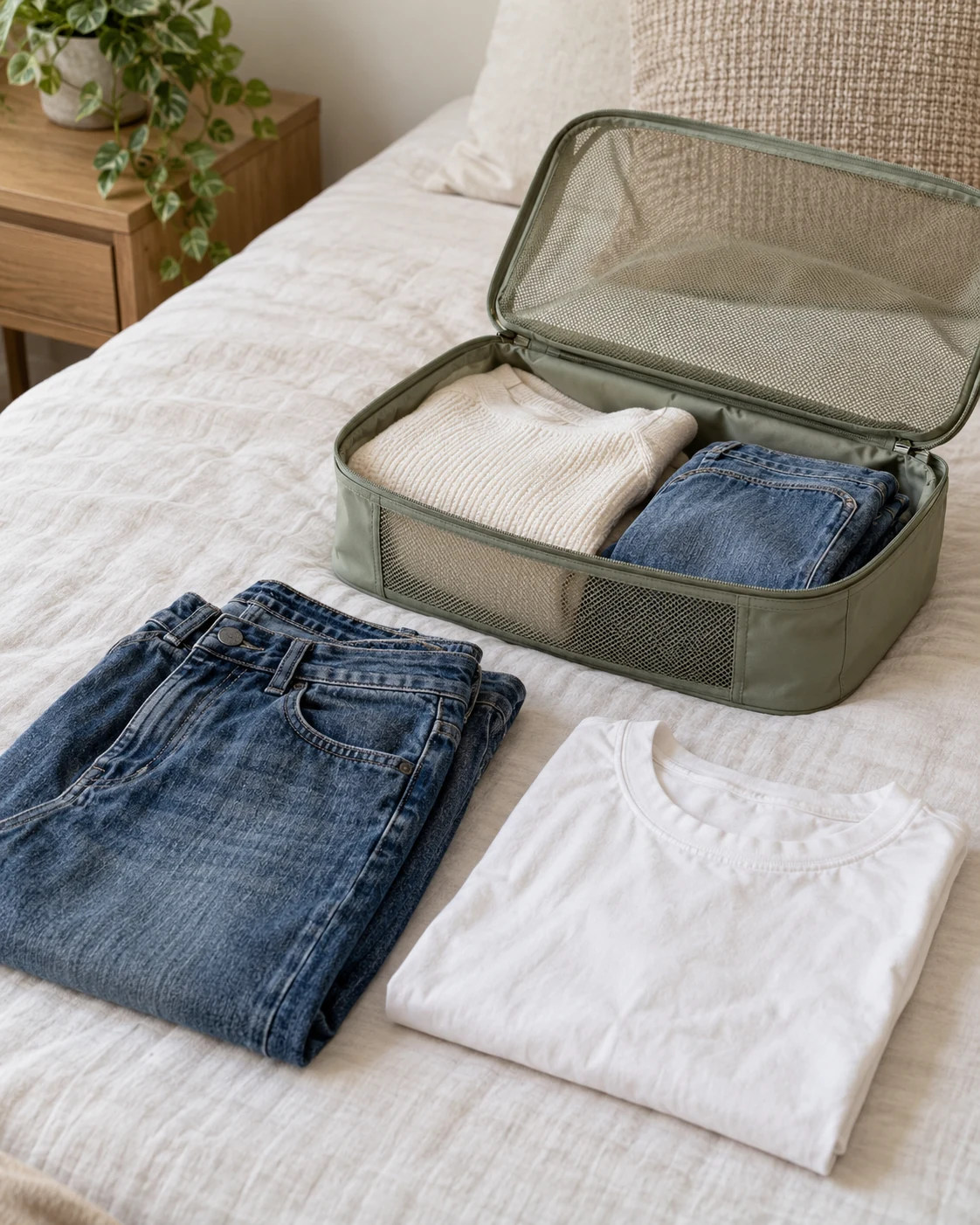 Illustrative concept: pack a complete outfit before choosing cubes.