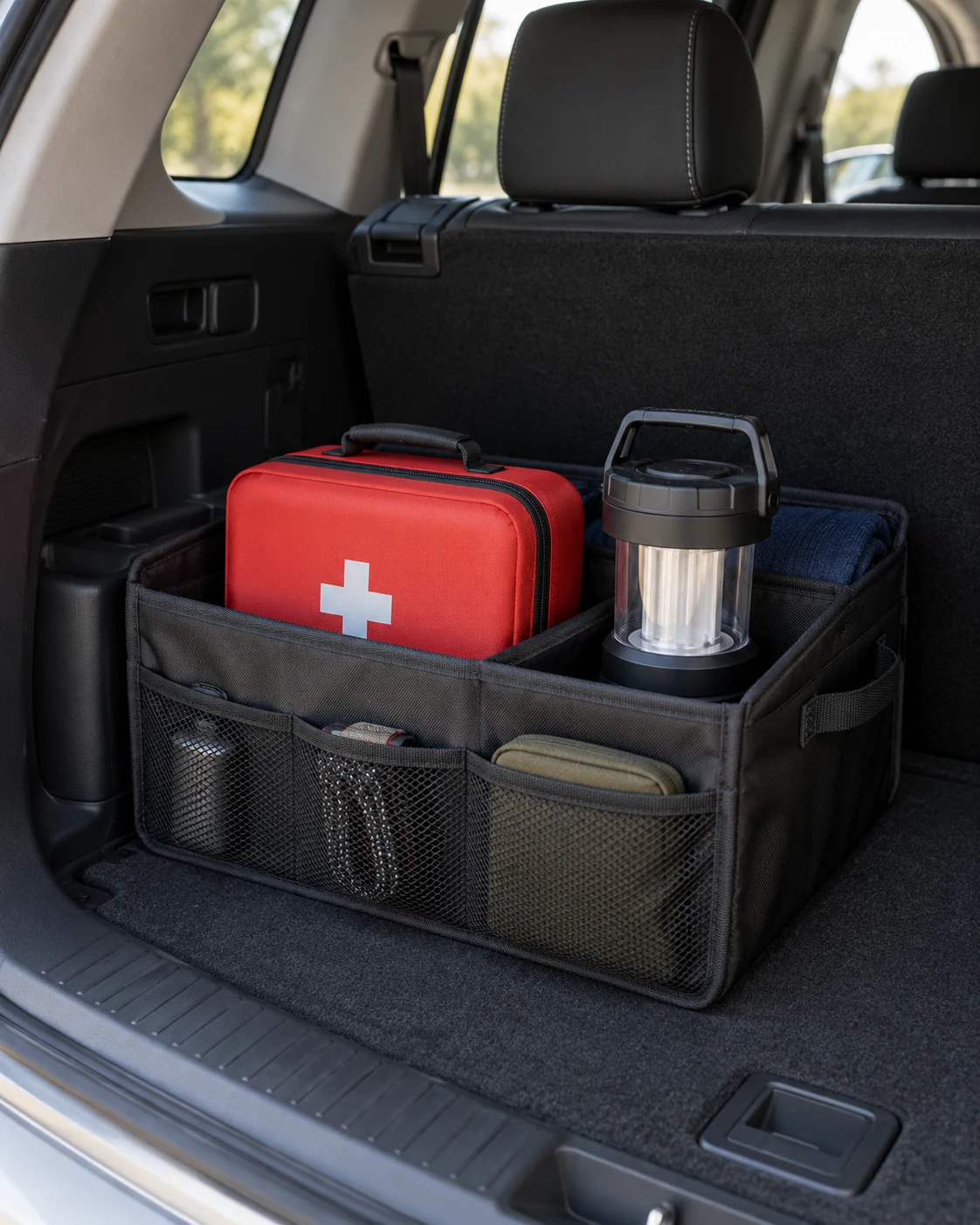 Illustrative concept: keep a small roadside kit identifiable.