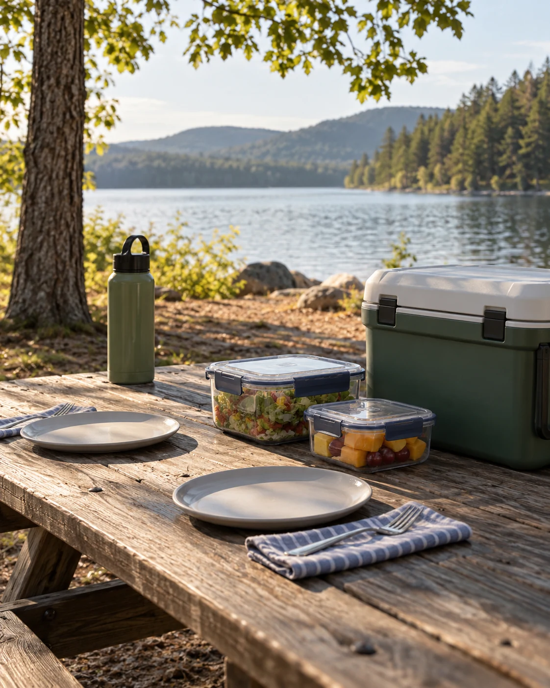 Illustrative concept: prepare a simple rest-stop meal setup.