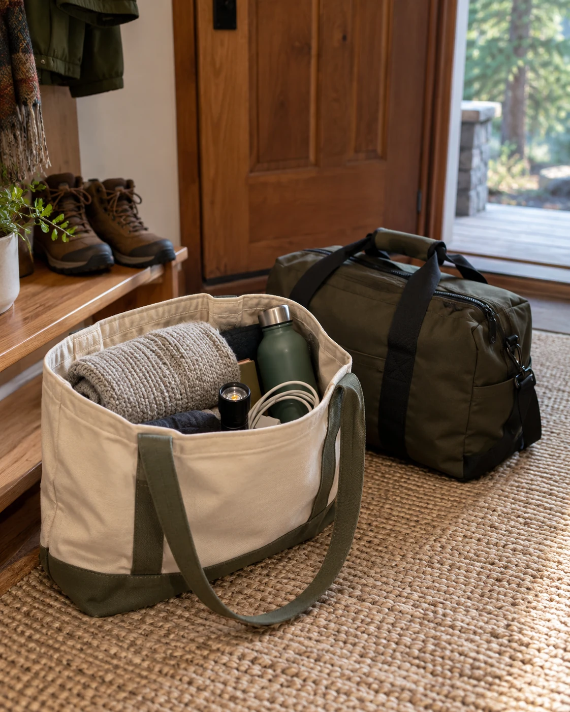 Illustrative packing concept: the first-hour bag kept accessible.